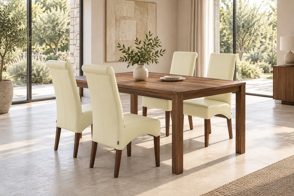 SIX leather chair Regina spring core cream white (2201), walnut – set of 4