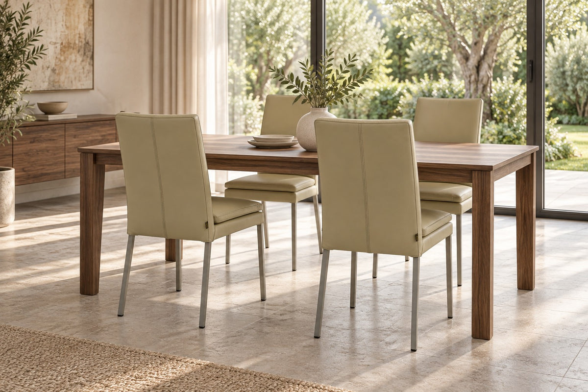 SIX leather chair Stella Sand, stainless steel – set of 4