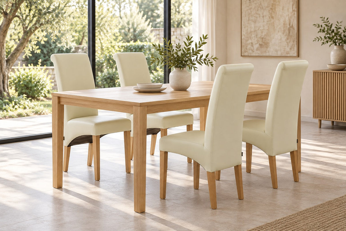SIX chaise en cuir Felice blanc crème, chêne – lot de 4