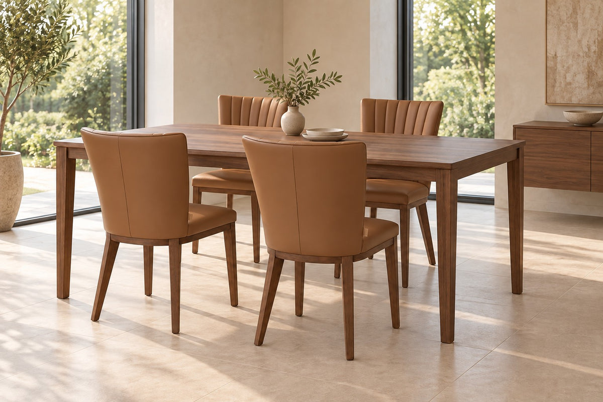 SIX Lederstuhl Fenci Hellbraun, Nussbaum – 4er-Set